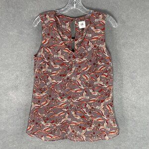 Cabi Top Womens Sz S V-Neck Bird Crane Print Sleeveless Flowy‎ Blouse Career